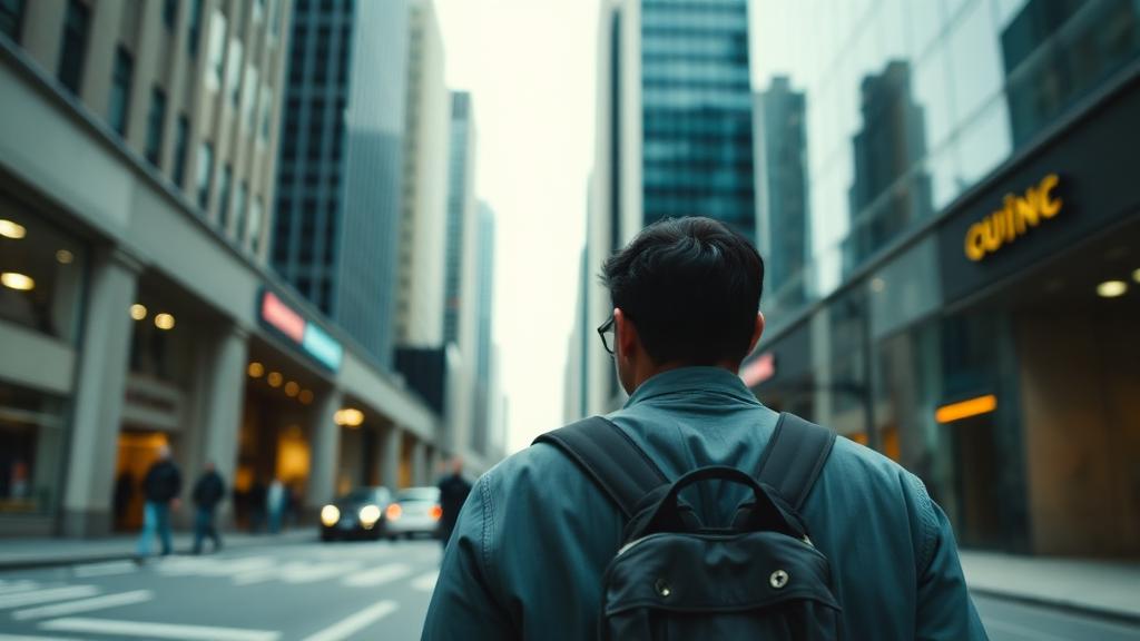 Person filmed walking through a city for a short-form edit